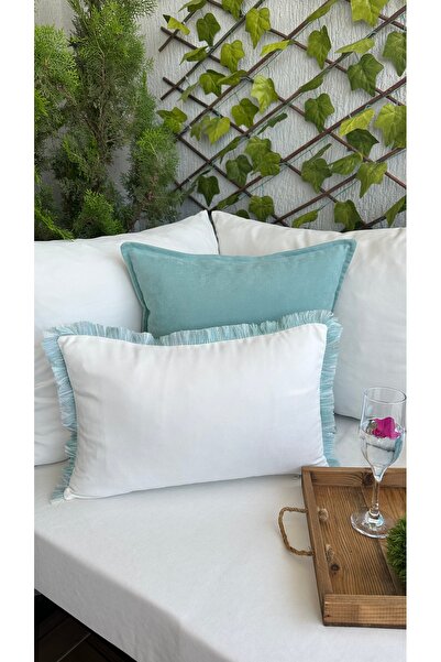 Decamor home White Throw Pillow Cover with Blue Tassels