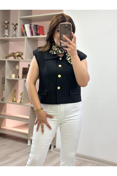 MELTEM TUĞAN Stitch Detail Padded Vest Black