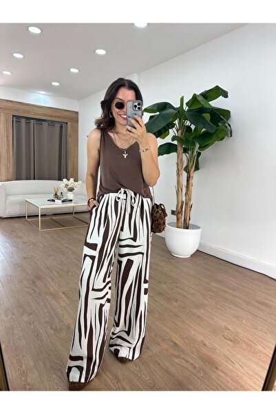 2she بنطال بيليه واسع الساق برباط - بني