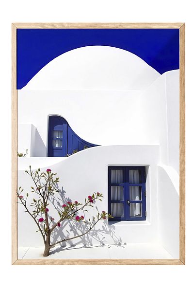 Postifull Wooden Framed Painting, Blue Window, Photo, Blue Color Poster, 2025 Summer Selection, No:109710
