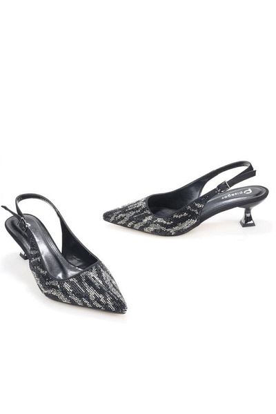 PİSAGOR Pisagor Ps-32370 Women's 4 cm Open Back Stone Evening Dress Stiletto Shoes