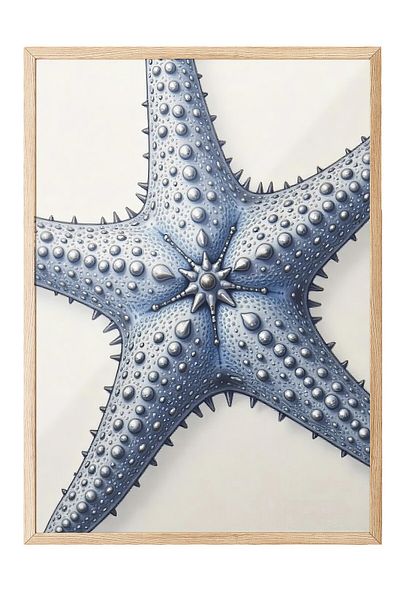 Postifull Wooden Framed Poster, Starfish, Illustration, Blue Color Poster, Summer Selection 2025, No:109667