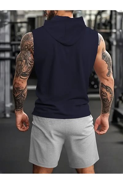 ACTIVE MODA -Men's Gym Sports Singlet-Shorts 2-Piece Set Cotton Printed