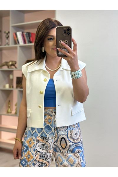 MELTEM TUĞAN Stitch Detail Padded Vest Ecru