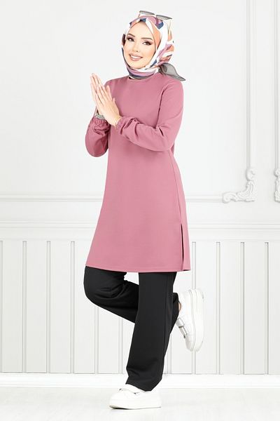 ModaMerve Cuff Elastic Suit 2670Sl890-M Dusty Rose&Black