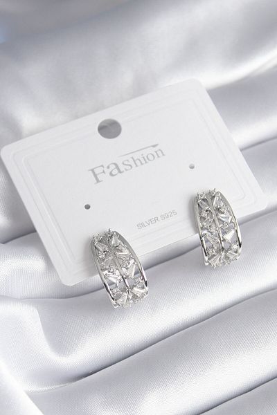 Toptan Bulurum Brass Silver Color Zircon Stone Women's Earrings