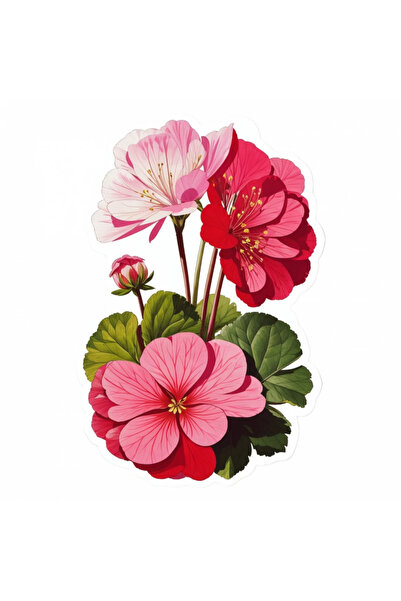 INOVATIX Set de 8 piese, Autocolant flori de geranium cu boboci, INOVATIX®. 6 cm