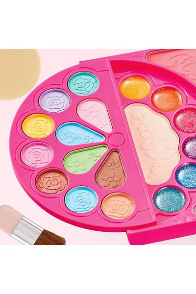 WePro Store Kids makeup kit pink, 6 lipsticks, lip gloss, 2 nail polishes, 22 eyeshadows, blush, non-toxic