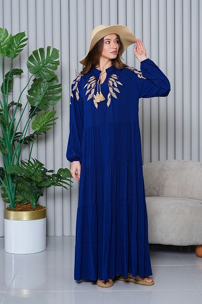 EL jadida Women's Sequin Sequin Embroidered Embroidered Tassel Plus Size Hijab Dress Navy Blue