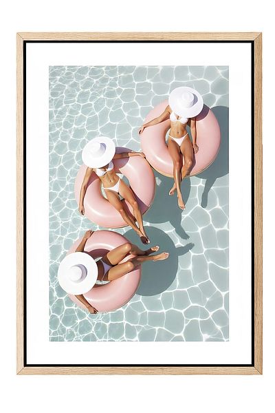 Postifull Wooden Framed Painting, Three Women Sunbathing, Photo, Blue Color Poster, 2025 Summer Selection, No:10973
