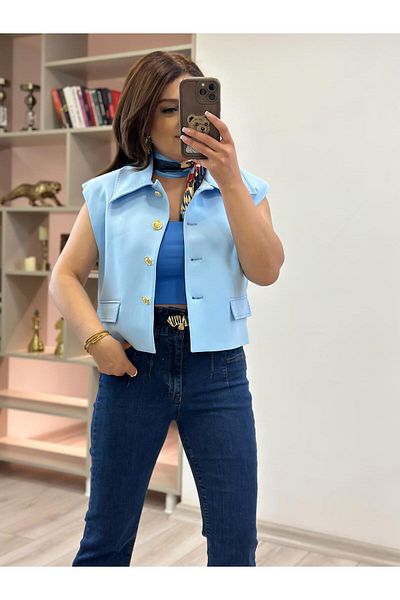 MELTEM TUĞAN Stitch Detail Padded Vest Baby Blue