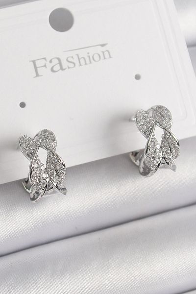 Toptan Bulurum Brass Silver Color Zircon Stone Twist Model Women's Earrings