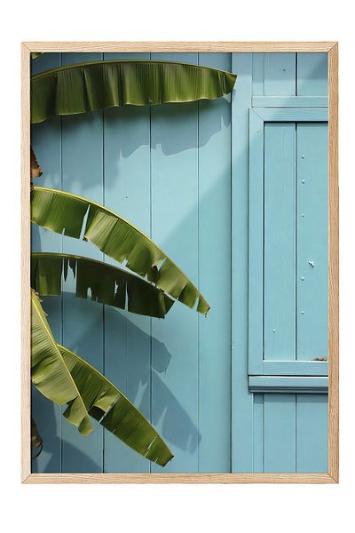 Postifull Wooden Framed Poster, Palm Tree, Photo, Blue Color Poster, Summer Selection 2025, No:109580