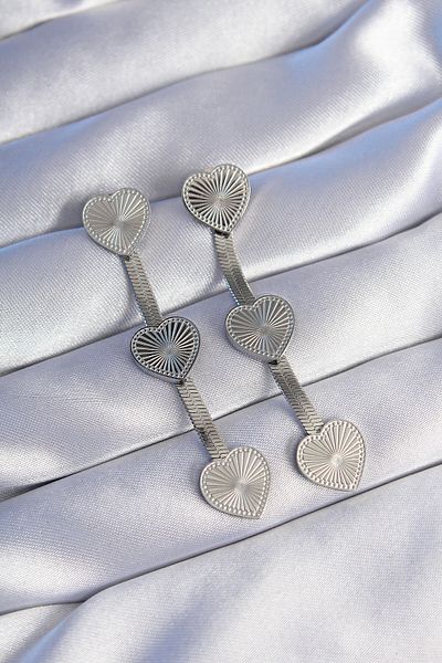 NEZADE STORE 316L Steel Silver Color Long Italian Chain Detail Heart Earrings