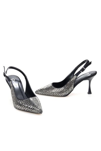 PİSAGOR Pythagoras Ps-31971 8 cm Heeled Women's Stone Open Back Stiletto Evening Dress Shoes