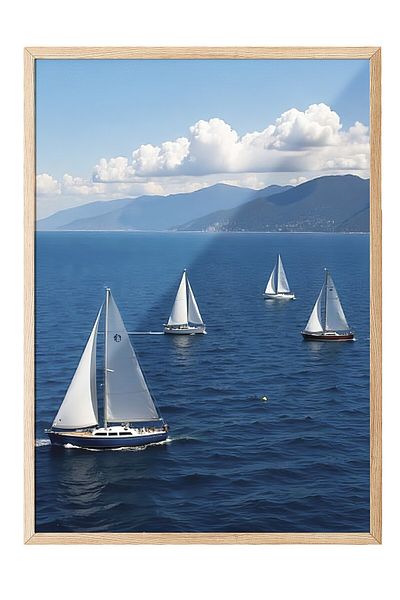 Postifull Wooden Framed Poster, Sailboats, Photo, Blue Color Poster, 2025 Summer Selection, No:109625