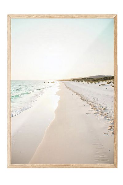 Postifull Wooden Framed Painting, Beach Landscape, Photo, Blue Color Poster, 2025 Summer Selection, No:109745