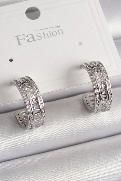 Toptan Bulurum Brass Silver Color Zircon Stone Processing Detail Ring Model Women's Earrings