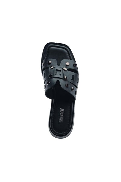 Greyder 59250 Siyah Hakiki Deri Kadın Terlik