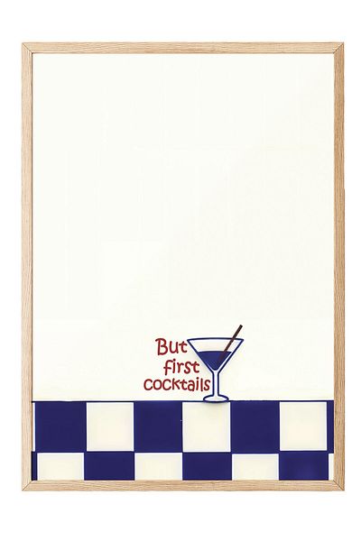 Postifull Wood Framed Painting, Cocktails First, Illustration, Blue Color Poster, 2025 Summer Selection, No:109716