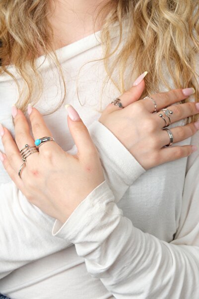 Jack Ferrero RODYUM KAPLAMA KADIN YÜZÜK SETİ RENK ATMAZ