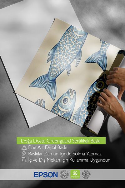 Postifull Wooden Framed Poster, Fishes, Illustration, Blue Color Poster, 2025 Summer Selection, No:109586