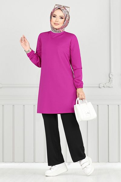 ModaMerve Elastic Cuff Suit 2670Sl890-M Fuchsia&Black