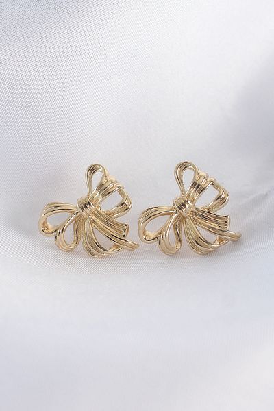 NEZADE STORE Brass Gold Color Bow Earrings