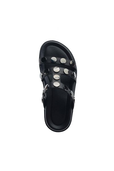 Greyder 34512 Black Genuine Leather Women's Slippers