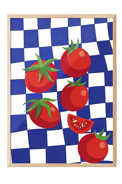 Postifull Wooden Framed Poster, Tomatoes, Illustration, Red Color Poster, Summer Selection 2025, No:109623