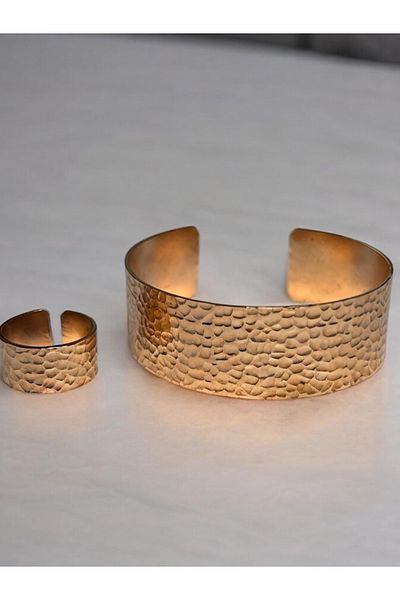 PrestigeSO Engraved Pure Copper Bracelet & Ring Set |   Unpainted, Adjustable, Unisex