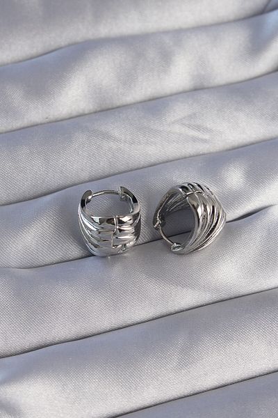 NEZADE STORE Brass Silver Color Serrated Minimal Curved Design Earrings