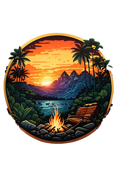 INOVATIX Set de 8 piese, autocolant Peisaj forestier la apus, INOVATIX®. 6 cm