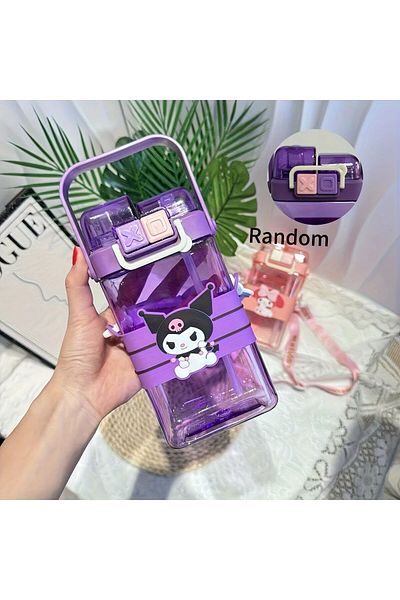 SANRIO Kuromi and Friends Character Portable Water Bottle with Straw - Leakproof Water Bottle for Children