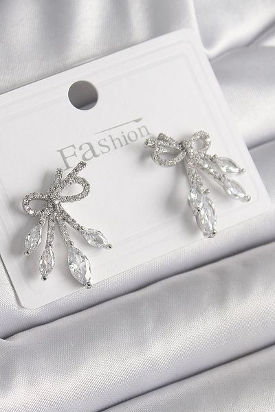 NEZADE STORE Brass Silver Color Zircon Stone Knot Model Drop Zircon Stone Women's Earrings
