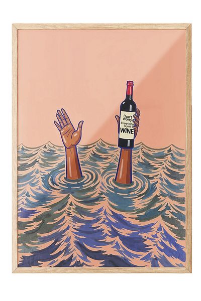Postifull Wooden Framed Painting, Don'T Worry, Just Wine, Illustration, Red Color Poster, 2025 Summer Selection
