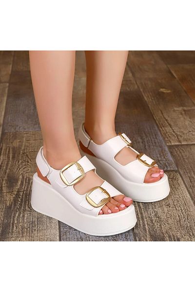 LEYDİ SHOES Lidya Buckle White Women Sandals