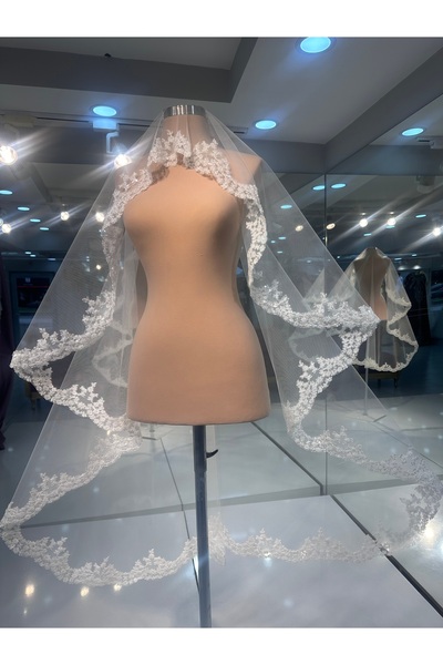 MODA SANEM طرحة زفاف - طرحة دانتيل على الحافة - طرحة دانتيل للحجاب طرحة دانتي...