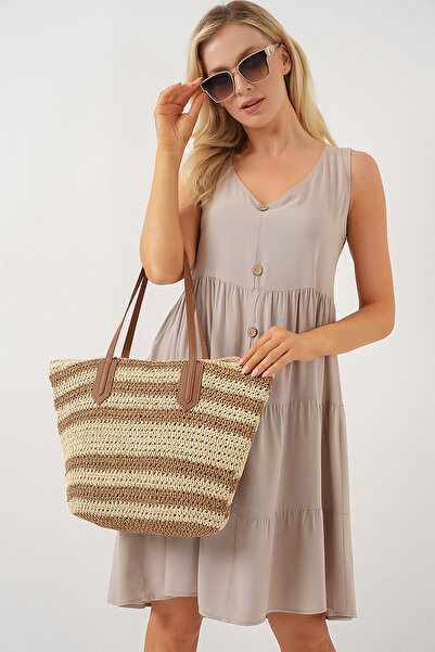 Bigdart Women's Zippered Straw Bag 010189 - Beige