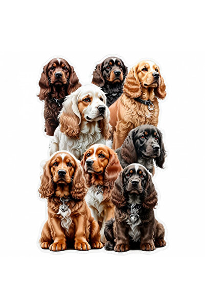 INOVATIX Set de 8 piese, Autocolant Grup de câini Cocker Spaniel, INOVATIX®. 6 cm