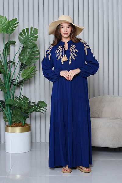 EL jadida Women's Sequin Sequin Embroidered Embroidered Tassel Plus Size Hijab Dress Navy Blue