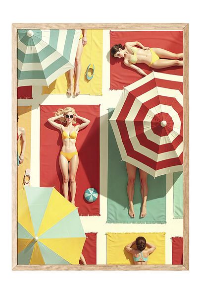 Postifull Wooden Framed Poster, Woman Sunbathing, Illustration, Colorful Color Poster, 2025 Summer Selection, No:109