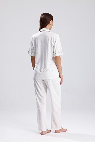 Espuar 772 Kadın Önden Düğmeli Kalp Desenli Pijama Takımı