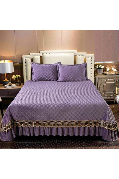 OEM Quilted velvet blanket, with embroidery, 3 pieces, plain, 220X240 cm CC74