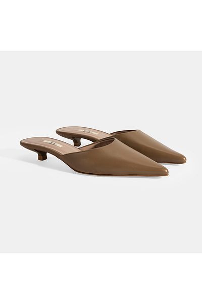Desa Women's Brown Heeled Leather Slippers