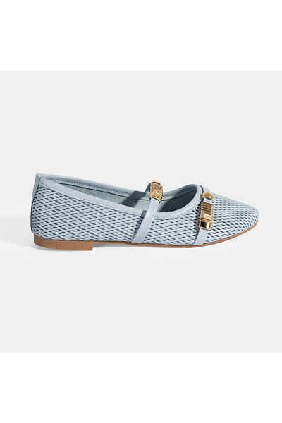 Desa Women's Blue Metal Buckle Accessory Leather Ballerinas