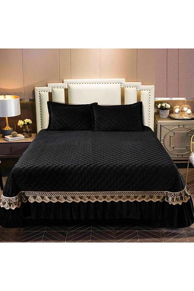 OEM Quilted velvet blanket, with embroidery, 3 pieces, plain, 220X240 cm CC78
