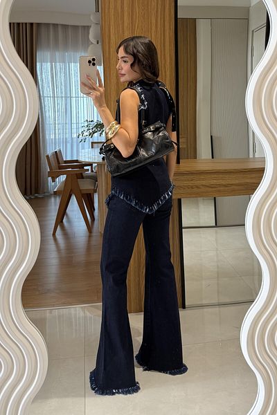 Tulipabutik Denim Suit with Neck Belt