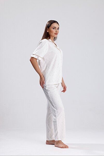 Espuar 772 Kadın Önden Düğmeli Kalp Desenli Pijama Takımı