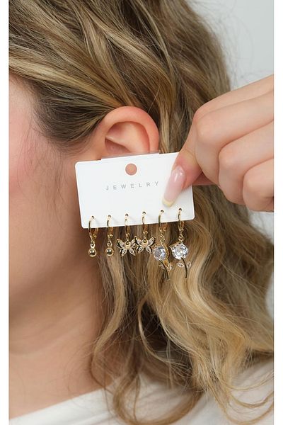 Jack Ferrero Gold Women's Steel 6-Piece Earring Set